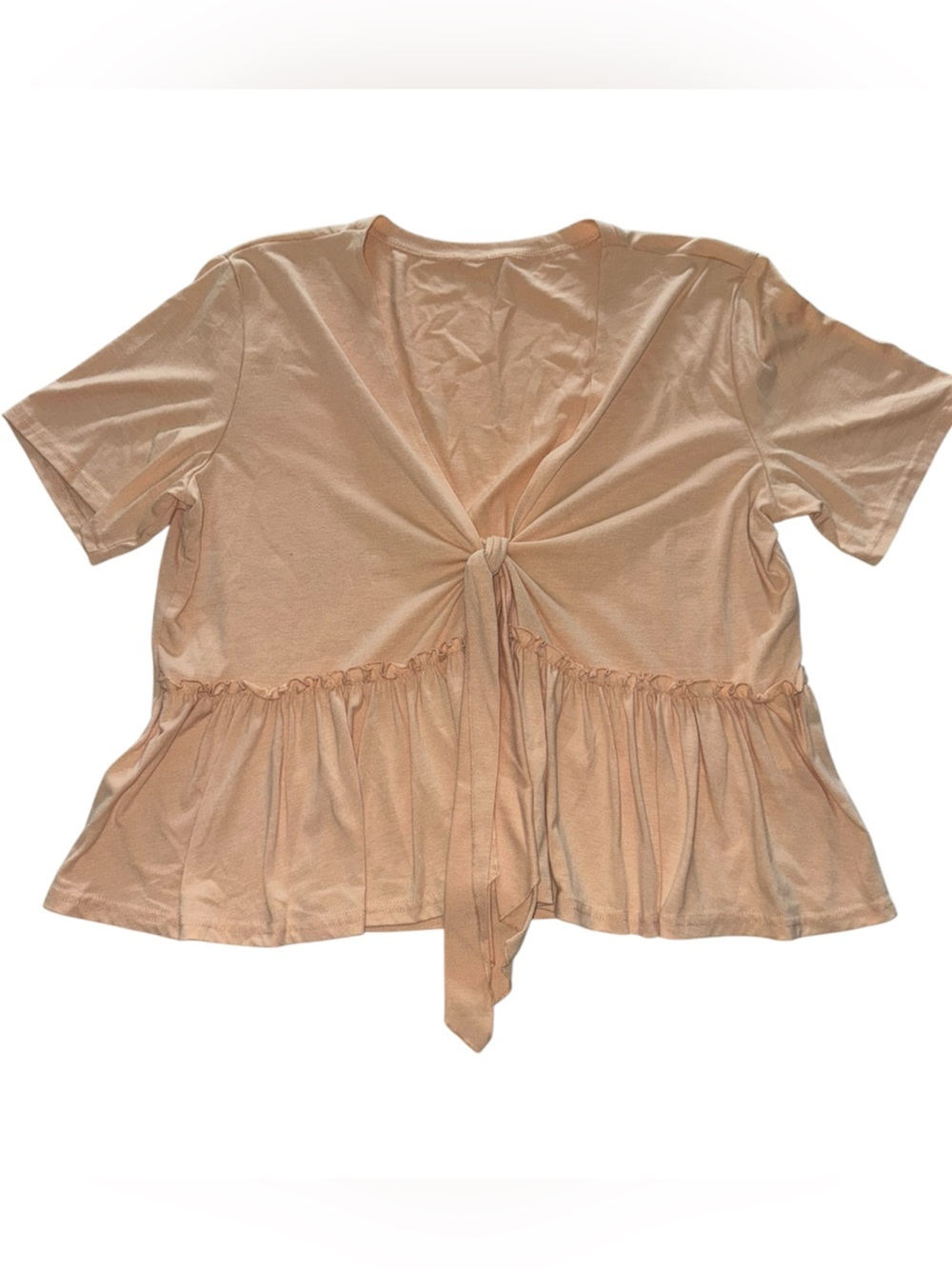 Light Pink Knot-Front Peplum Short Sleeve Top XL